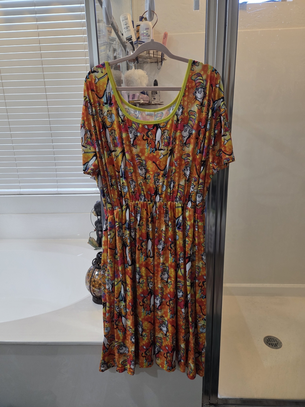 Cat And The Hat Bright Orange Patterned Women's Scoop Neck Dress